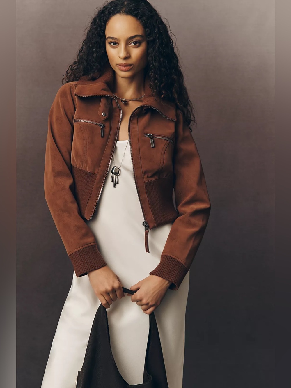 Pilcro Anthropologie Shrunken Faux Suede Bomber Jacket XXS NWT